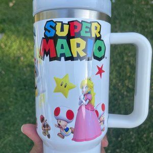 Custom Nintendo Super Mario Bros Tumbler 40 oz tumbler with hand carry handle. B